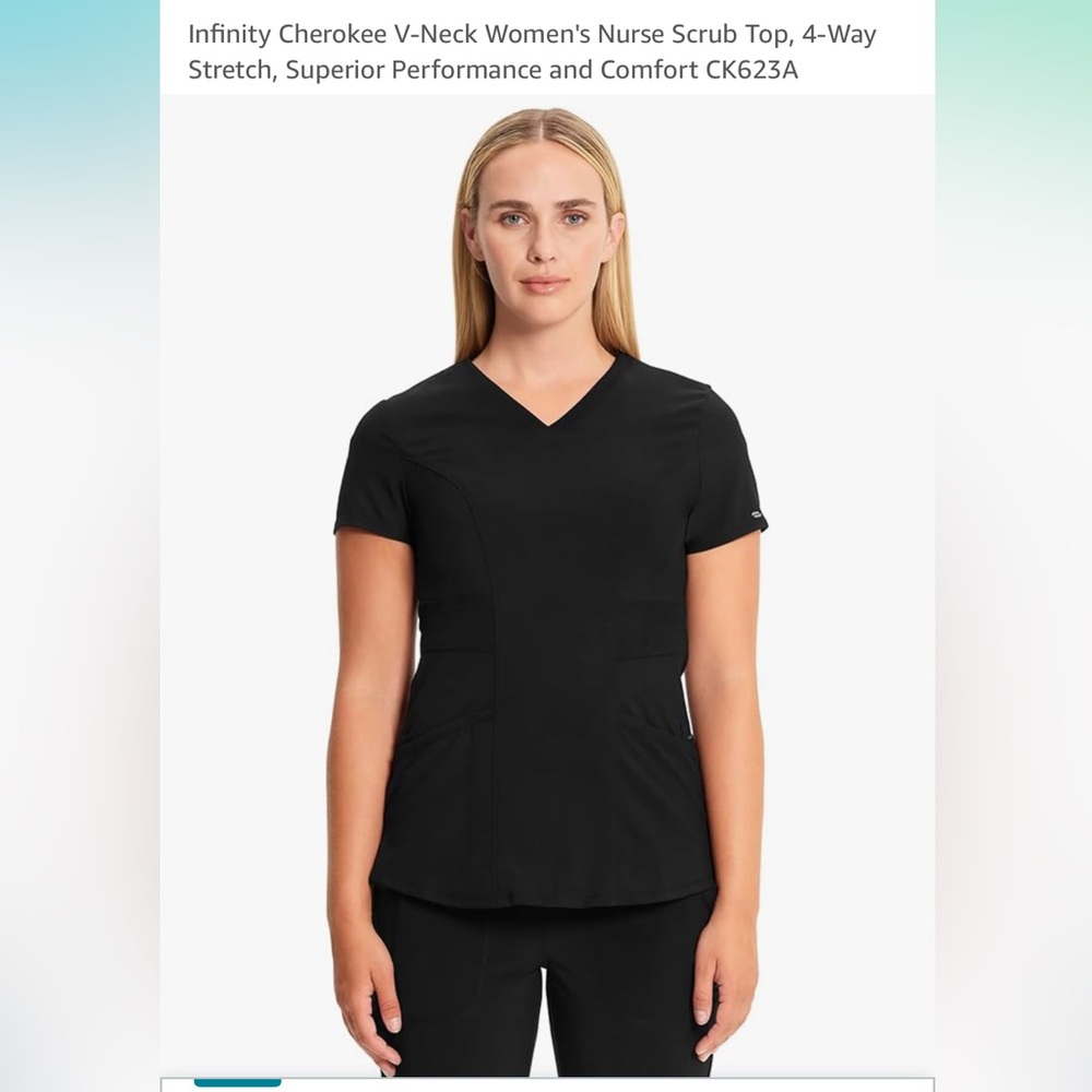 Cherokee Infinity Black Short Sleeve V-Neck Top